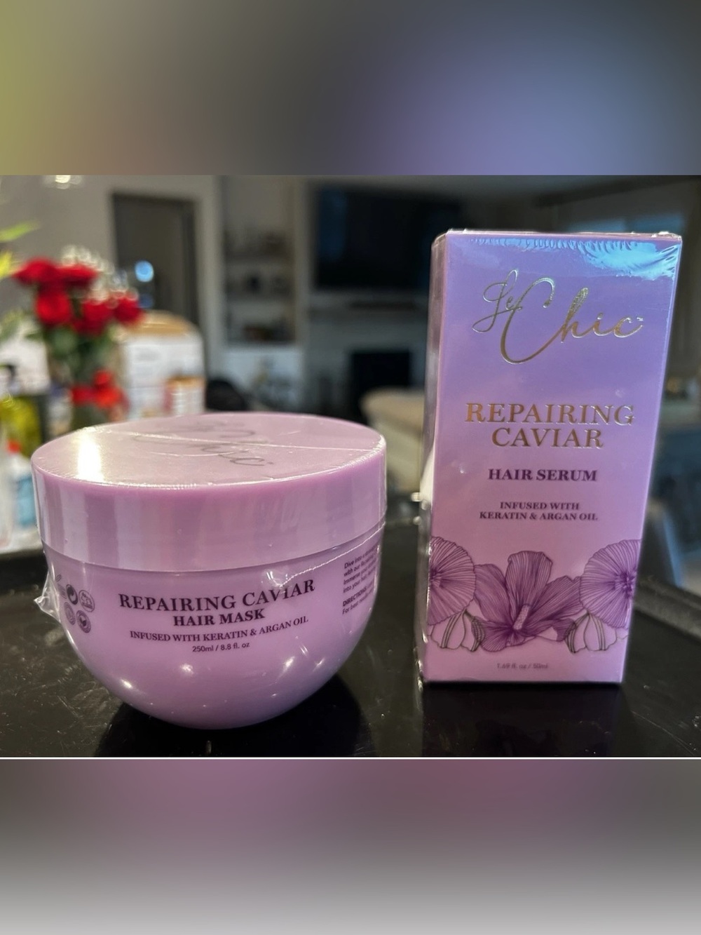 chic Repairing Caviar Hair Mask & Serum Set - Pink